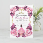 Elegant Pink and Gold Spanish Quinceanera XV Años 招待状 (スタンド正面)