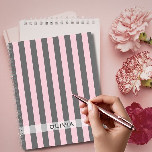 Elegant Pink and Gray stripes Minimalist Custom ノートブック