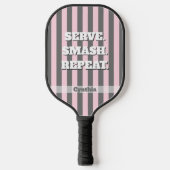 Elegant Pink and Gray stripes Minimalist Custom ピックルボールラケット (正面)