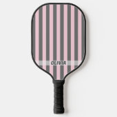 Elegant Pink and Gray stripes Minimalist Custom ピックルボールラケット (正面)
