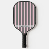 Elegant Pink and Gray stripes Minimalist Custom ピックルボールラケット (裏面)