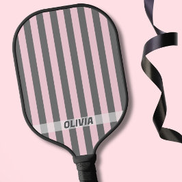 Elegant Pink and Gray stripes Minimalist Custom ピックルボールラケット
