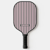 Elegant Pink and Gray stripes Monogrammed custom ピックルボールラケット (正面)
