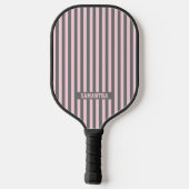 Elegant Pink and Gray stripes Monogrammed custom ピックルボールラケット (裏面)