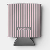 Elegant Pink and Gray stripes Monogrammed custom 缶クーラー (正面)