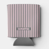 Elegant Pink and Gray stripes Monogrammed custom 缶クーラー (裏面)