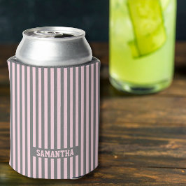 Elegant Pink and Gray stripes Monogrammed custom 缶クーラー
