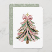 Elegant Pink and Green Brushstroke Christmas 招待状 (正面/裏面)