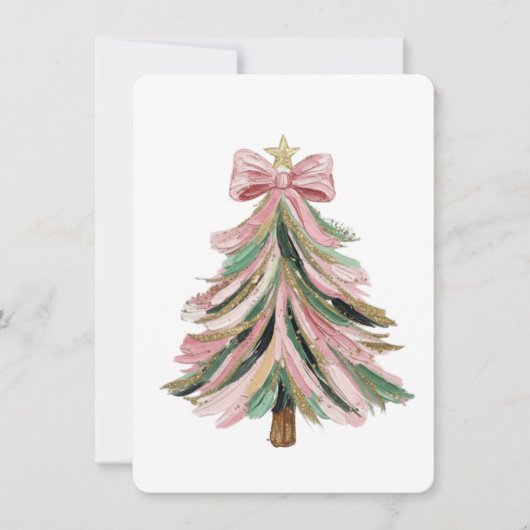 Elegant Pink and Green Brushstroke Christmas 招待状 (正面)