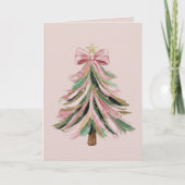 Elegant Pink and Green Brushstroke Christmas Tree  カード (正面)