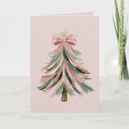 Elegant Pink and Green Brushstroke Christmas Tree  カード
