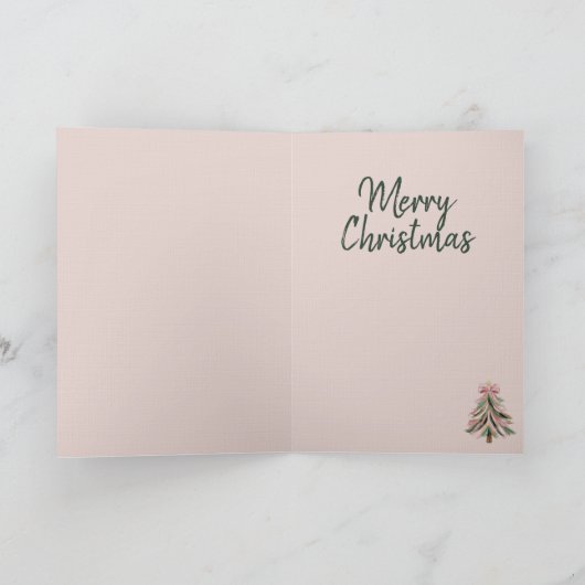 Elegant Pink and Green Brushstroke Christmas Tree  カード (内部)