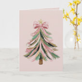 Elegant Pink and Green Brushstroke Christmas Tree  カード (黄色い花)