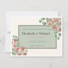 Elegant Pink and Green Wedding Invitation 出欠カード