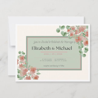 Elegant Pink and Green Wedding Invitation 出欠カード