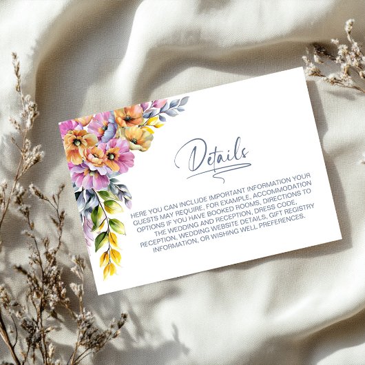 Elegant Pink and Orange Floral Wedding Details エンクロージャーカード