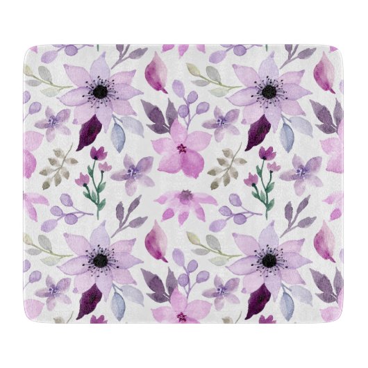Elegant Pink and Purple Flower Pattern カッティングボード (正面)