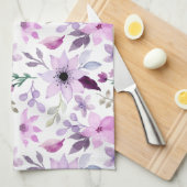 Elegant Pink and Purple Flower Pattern キッチンタオル (四つ折り)
