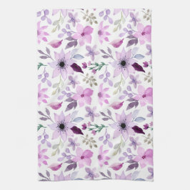 Elegant Pink and Purple Flower Pattern キッチンタオル