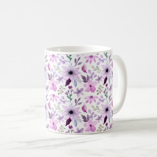 Elegant Pink and Purple Flower Pattern コーヒーマグカップ (正面右)
