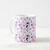 Elegant Pink and Purple Flower Pattern コーヒーマグカップ (正面左)