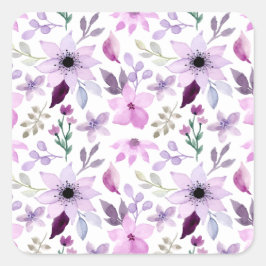 Elegant Pink and Purple Flower Pattern スクエアシール