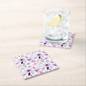 Elegant Pink and Purple Flower Pattern スクエアペーパーコースター (インサイチュ)