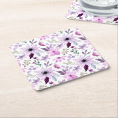 Elegant Pink and Purple Flower Pattern スクエアペーパーコースター (アングル)