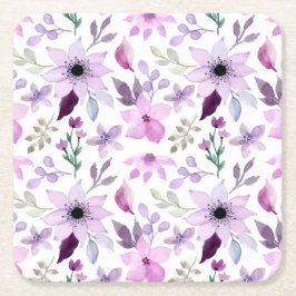 Elegant Pink and Purple Flower Pattern スクエアペーパーコースター