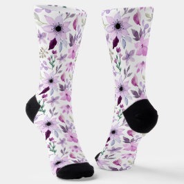 Elegant Pink and Purple Flower Pattern ソックス