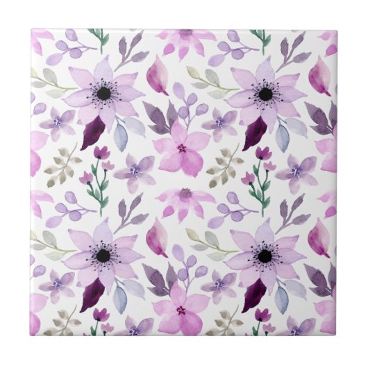 Elegant Pink and Purple Flower Pattern タイル (正面)
