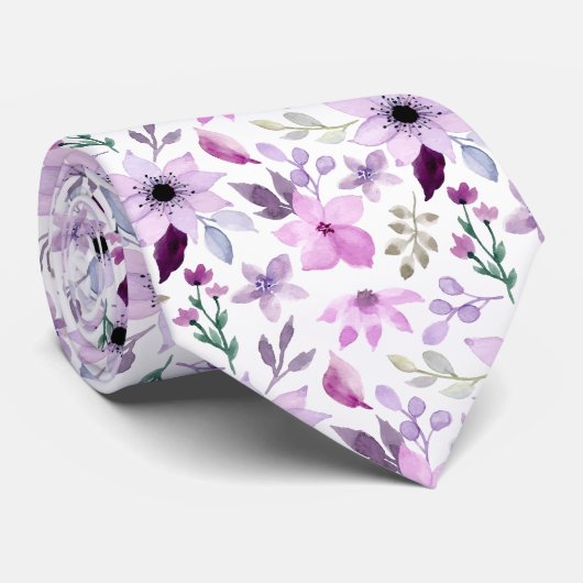 Elegant Pink and Purple Flower Pattern ネクタイ (ロール)