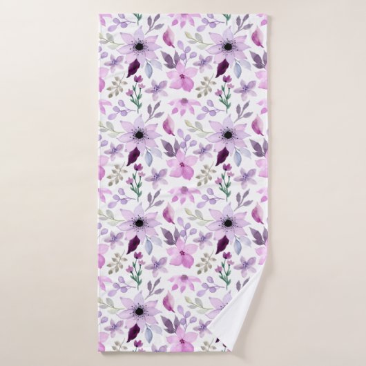 Elegant Pink and Purple Flower Pattern バスタオルセット (バスタオル)