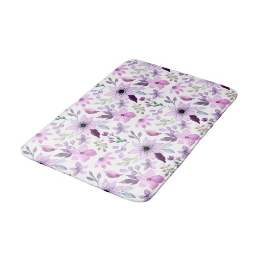 Elegant Pink and Purple Flower Pattern バスマット (アングル)