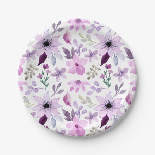 Elegant Pink and Purple Flower Pattern ペーパープレート (正面)