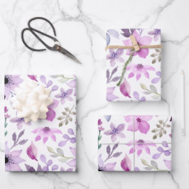 Elegant Pink and Purple Flower Pattern ラッピングペーパーシート