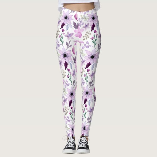 Elegant Pink and Purple Flower Pattern レギンス (正面)