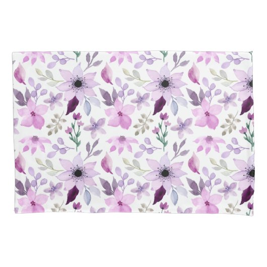 Elegant Pink and Purple Flower Pattern 枕カバー (正面左)
