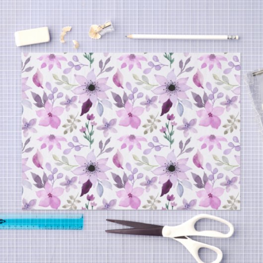 Elegant Pink and Purple Flower Pattern 薄葉紙 (クラフト)
