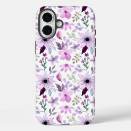 Elegant Pink and Purple Flower Pattern iPhone 16 Plusケース