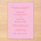 Elegant Pink and Red Classic Wedding アクリル招待状 (正面)