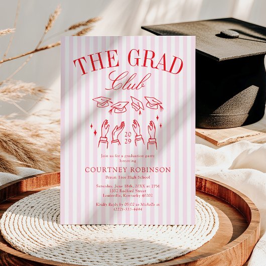 Elegant Pink and Red Grad Club Graduation 招待状