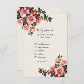 Elegant pink and red roses floral wedding 出欠カード (正面/裏面)