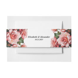 Elegant pink and red roses floral wedding 招待状ベリーバンド