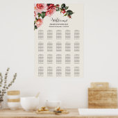 Elegant pink and red roses wedding seating chart ポスター (キッチン)