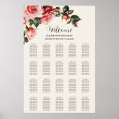 Elegant pink and red roses wedding seating chart ポスター (正面)