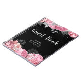 Elegant Pink and Silver Flower Birthday Guest Book ノートブック (左側)
