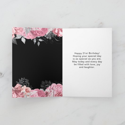 Elegant Pink and Silver Flowers Birthday カード (内部)
