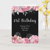 Elegant Pink and Silver Flowers Birthday カード (黄色い花)