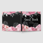 Elegant Pink and Silver Flowers Birthday Party ゲストブック (全面)